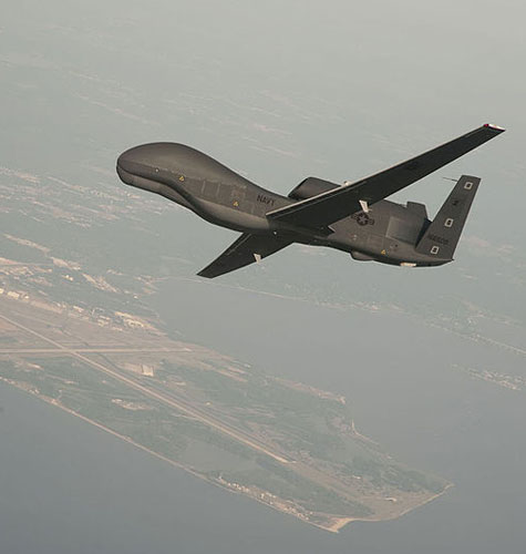 a RQ-4 Global Hawk unmanned aerial vehicle conducts tests over Naval Air Station Patuxent River, Md.