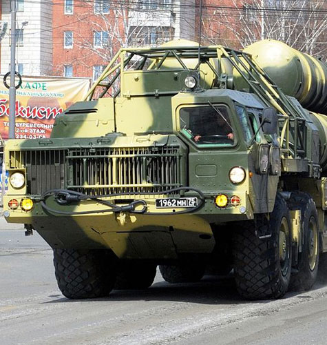 S-300 surface-to-air missile system during a May 2009 parade in Moscow. Variations of this system have been developed to intercept ballistic missiles